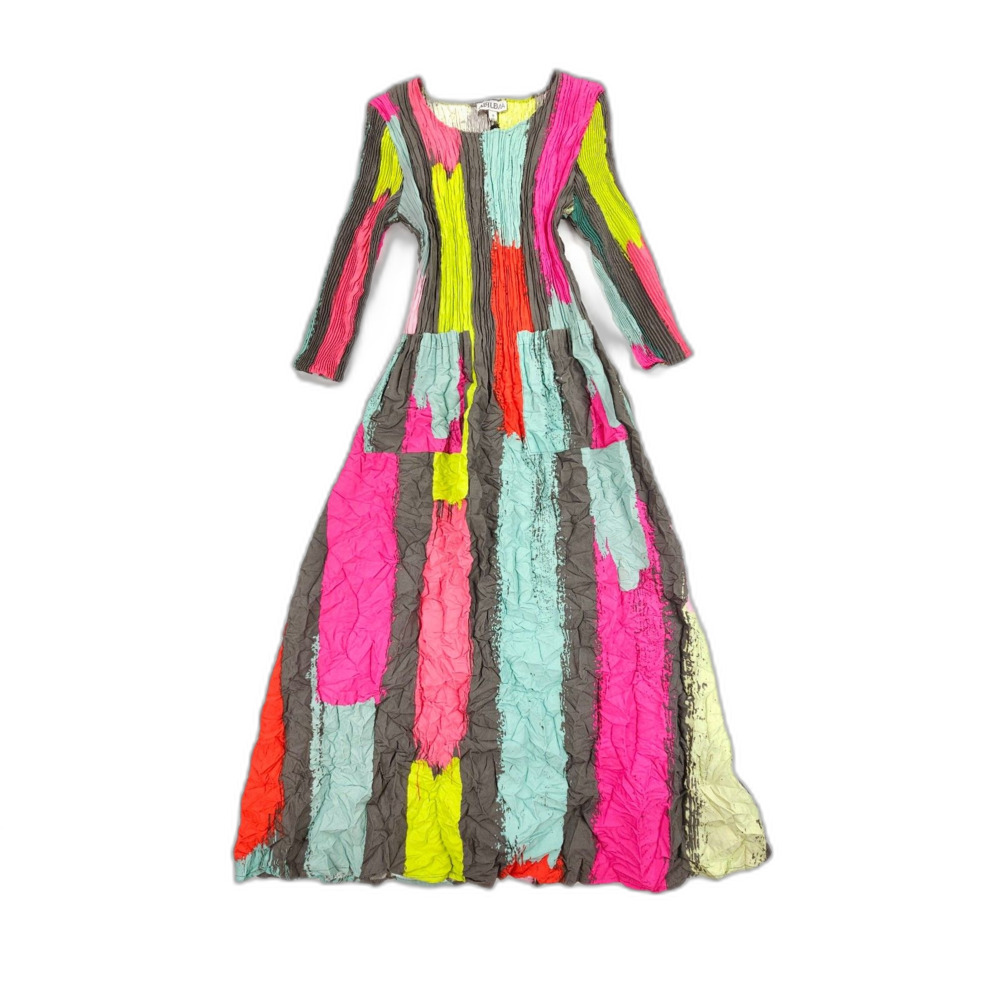 NWT Alquema 3/4 Sleeve Smash Dress in Paint Brush Artsy Boho Lagenlook Eclectic